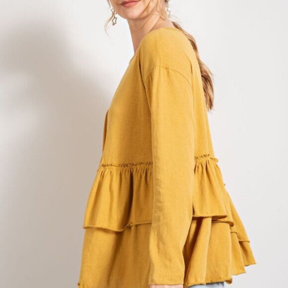 #14 - NISSA TIERED RUFFLED LONG SLEEVE MUSTARD TOP - Picture 4 of 5